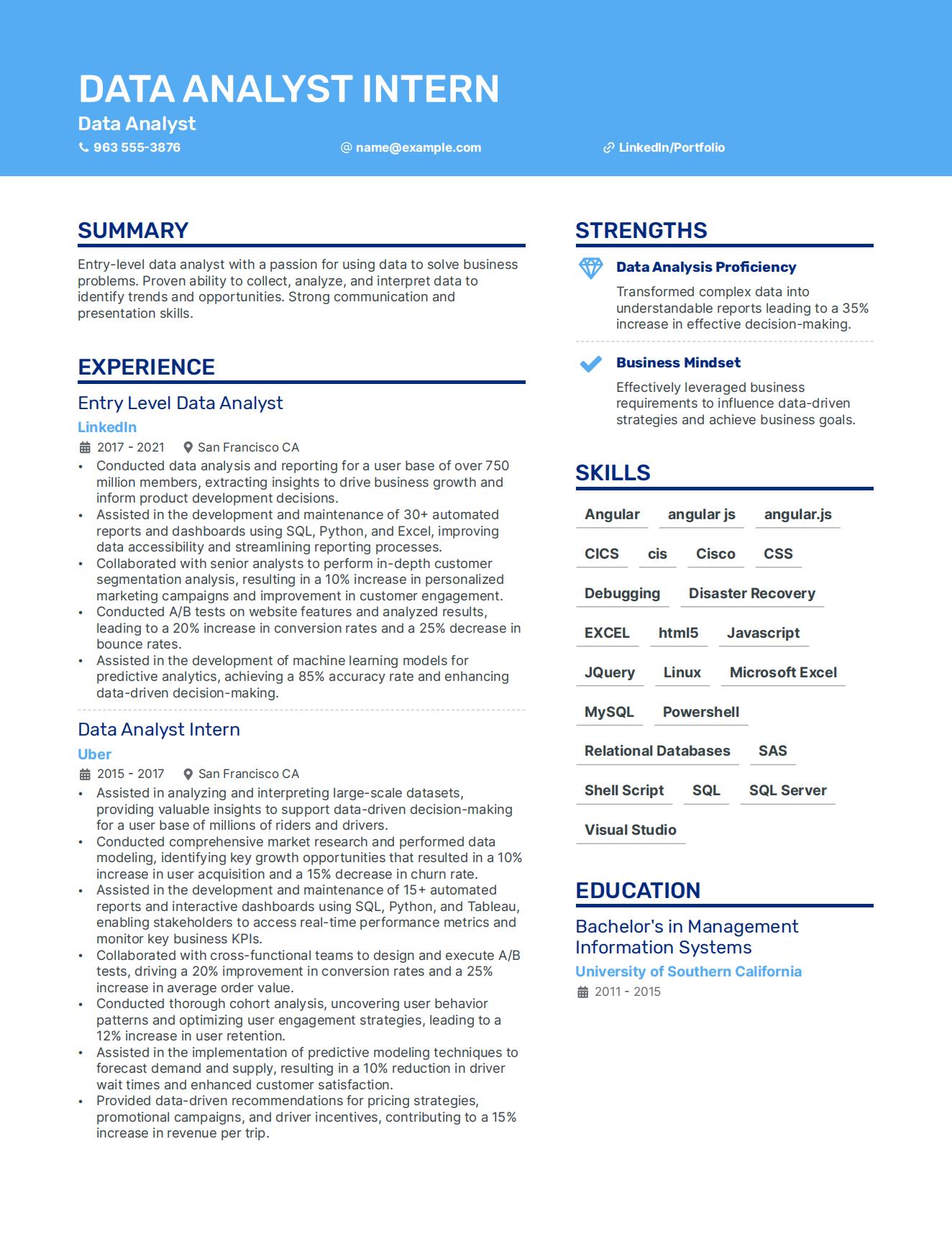 8+ Data Analyst Intern Resume Examples + Templates for 2024