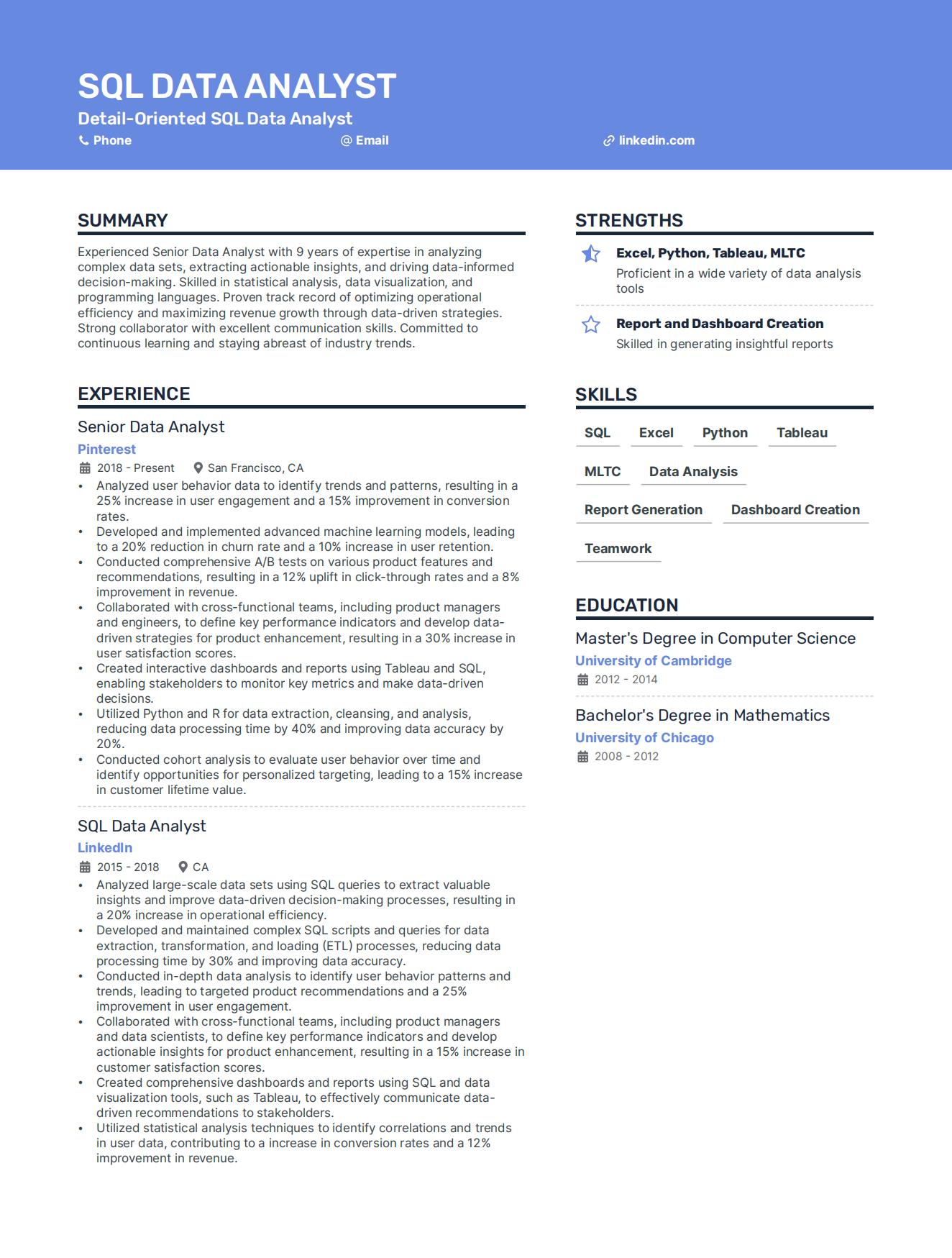 Top 8 SQL Data Analyst Resume Examples + Templates for 2024
