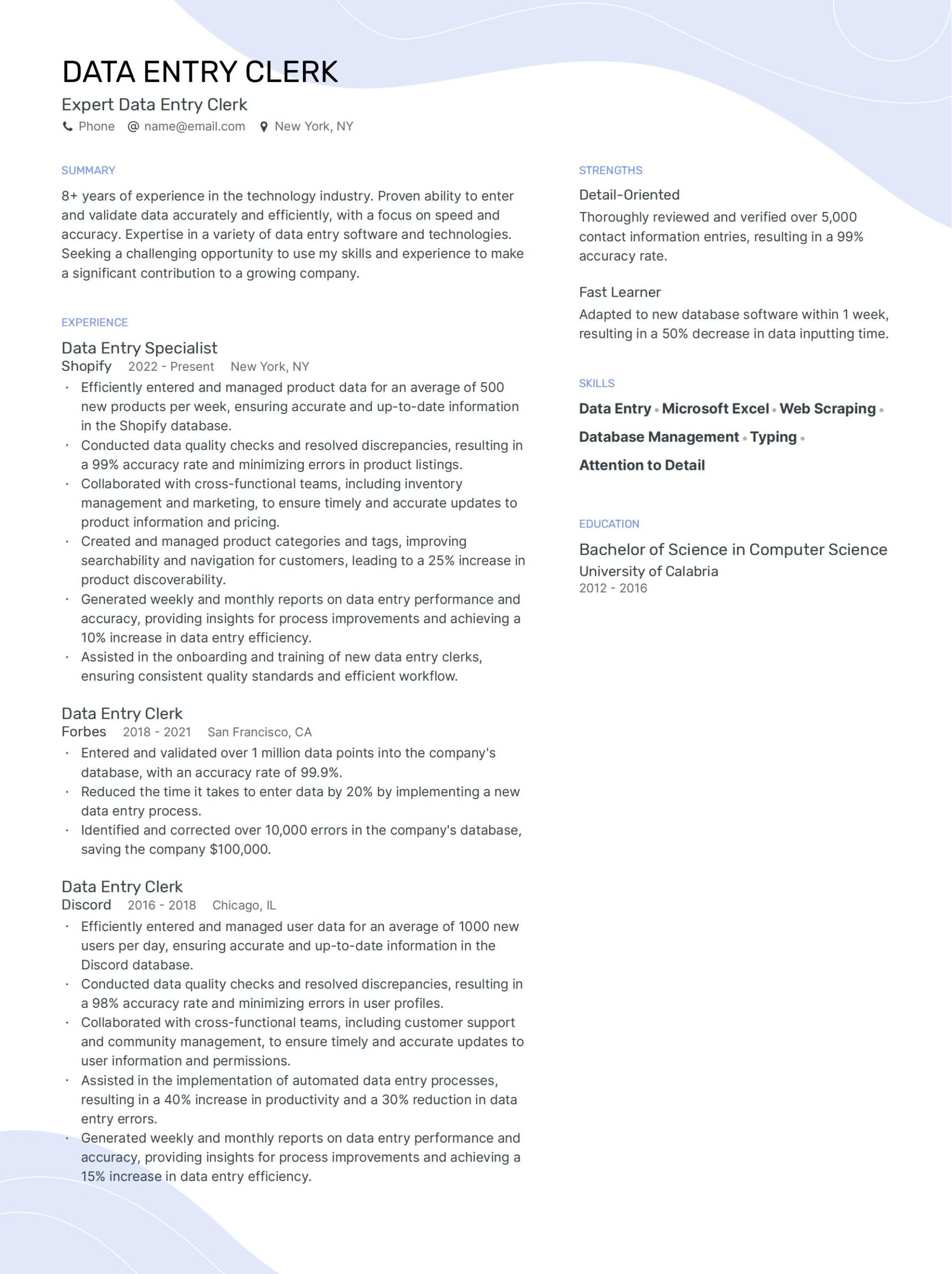 7+ Data Entry Clerk/Operator Resume Examples + Templates for 2024